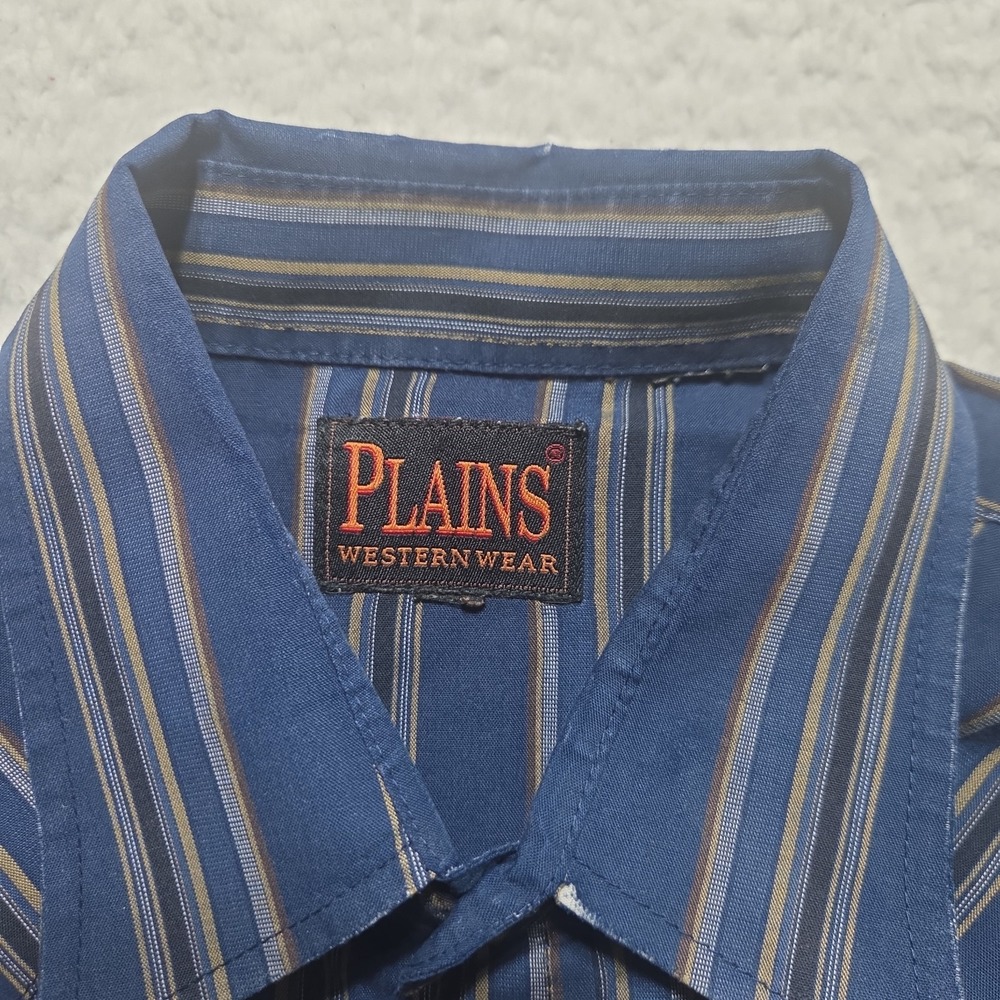 Vintage Plains Mens Medium Pearl Snap Western Shirt Striped Long Sleeve - Picture 2 of 6